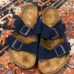 Birkenstock Moroccan Blue Suede Arizona Soft Bed Sandal Size 9/40